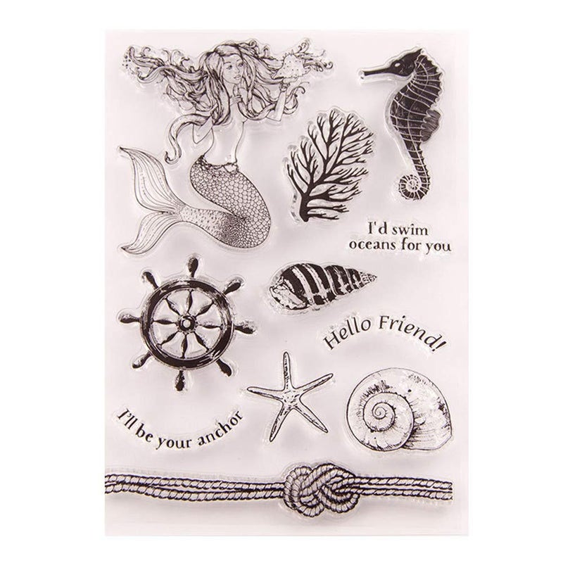 arriettycraft Seaworld Anchor Mermaid Clear Stamps for Card Making or Journaling, Sea Horse Sea Star Rubber Stamps for Journals Album Photo Paper Crafts Decoration - Image 1